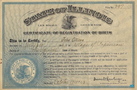 Download United States Public health of State of Illinois birth certificate Photoshop template